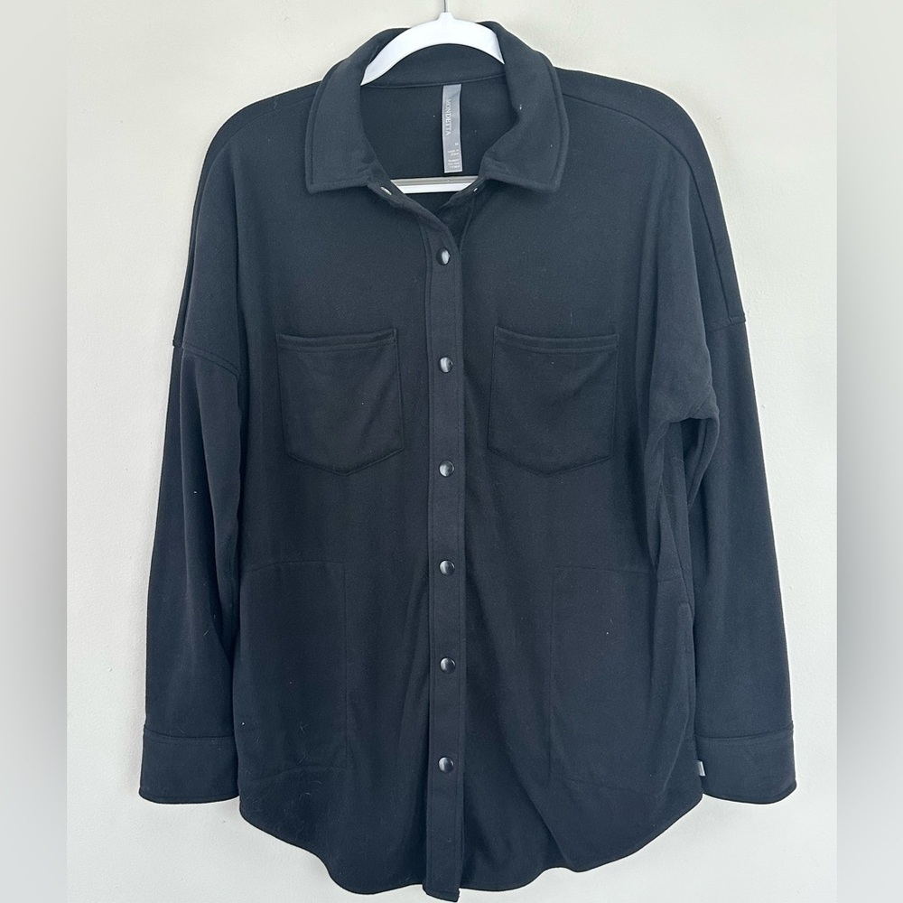 Mondetta shirt jacket fleece pockets black snap sz M